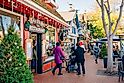 Christmas in Solvang. Main street, street view, and tourists in small city with traditional Danish style