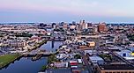 Dusk Falls on the Urban Downtown Metro Area of Newark New Jersey