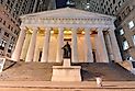 Federal Hall at night, the first capitol of the United States of America and place of President George Washington's inauguration. New York City.