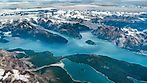 Beautiful aerial view of the fjords while flying from Anchorage to Juneau in Alaska, USA