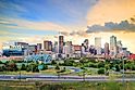 Panorama of Denver skyline long exposure at twilight.