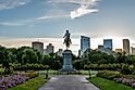 The Paul Revere Statue and Boston skyline