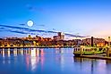 Historic District waterfront of Savannah, Georgia USA at twilight