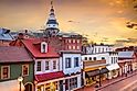 Annapolis, Maryland, USA downtown view over Main Street with the State House.