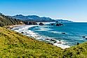 View of sea stack rocks along the pacific northwest ocean coast.