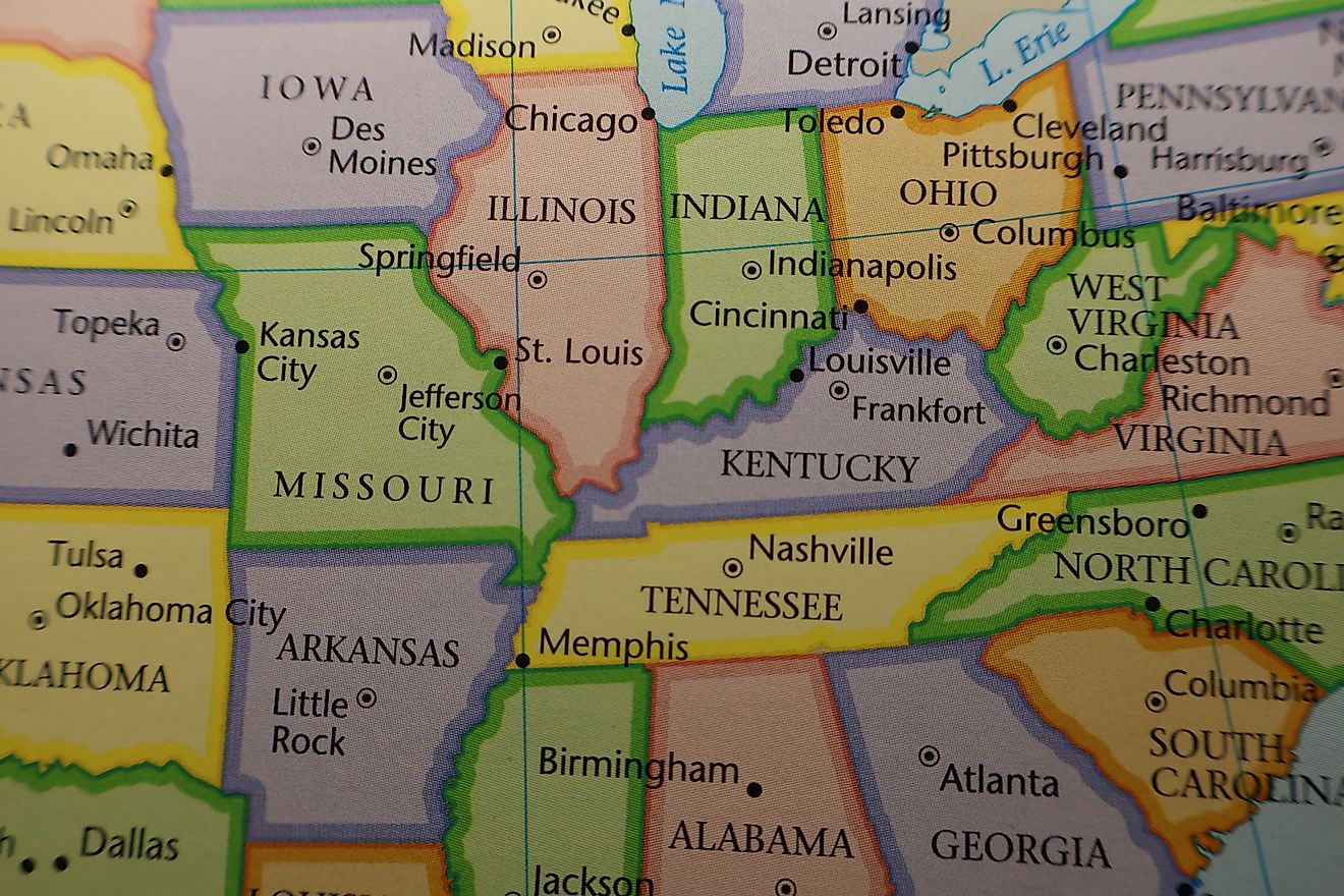 Midwest USA Political Map Close-up