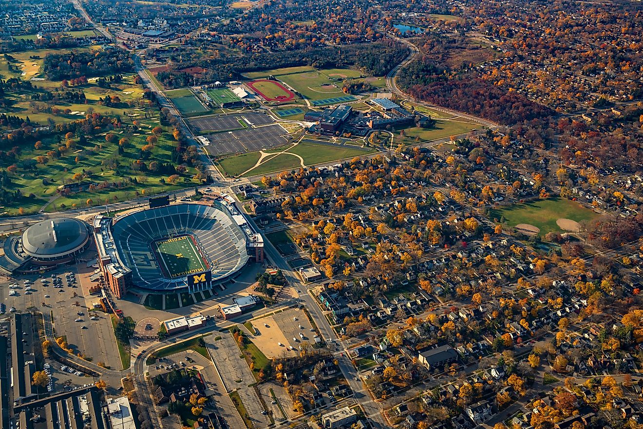 Ann Arbor, Michigan: Aerial view of Michigan Stadium. Editorial credit: G.E. Anderson / Shutterstock.com