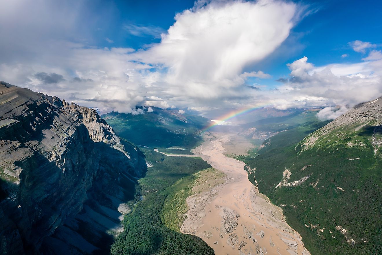 Mighty river view and rainbow in Wrangell-st. Elias national park, Alaska