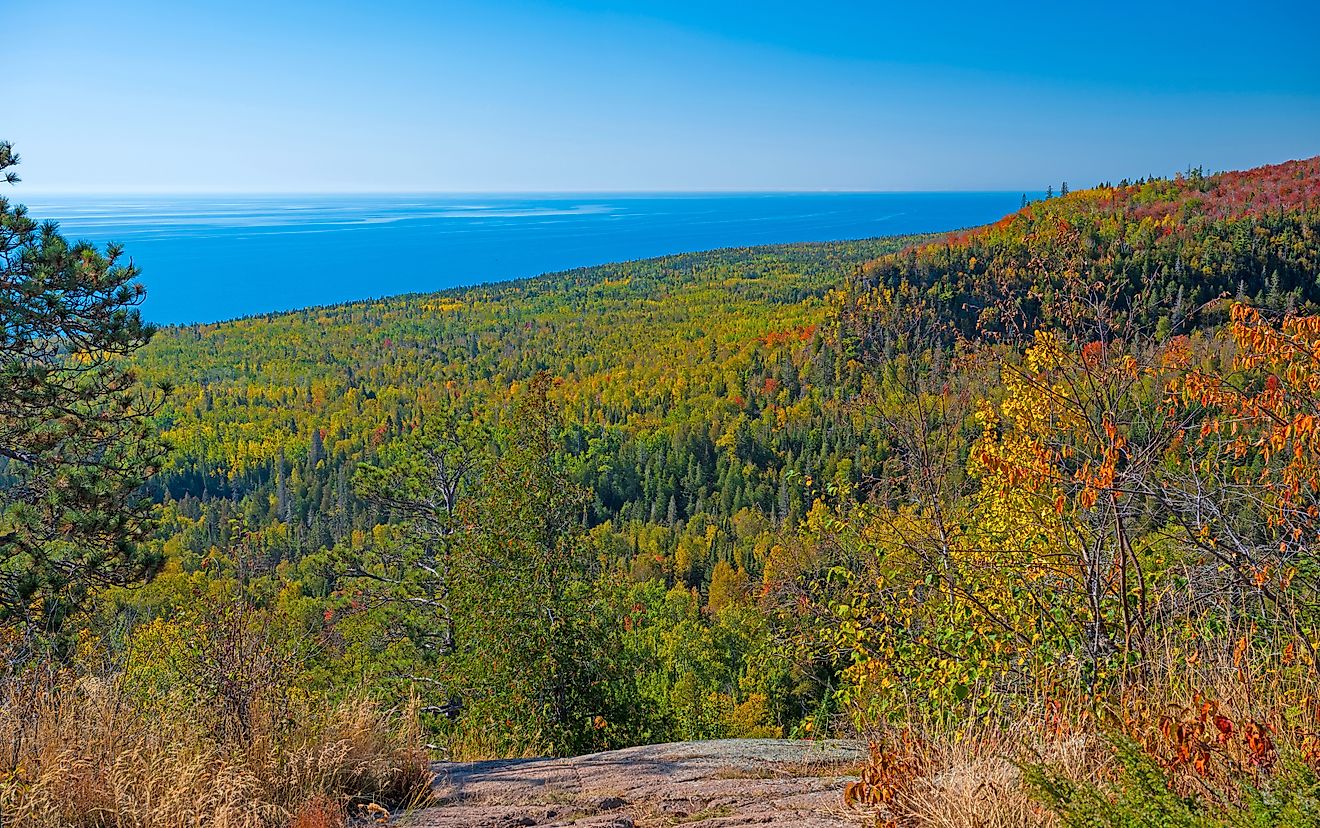 Looking at Lake Superior From Coastal Cliffs on the Oberg Lake Trail in Minnesota
