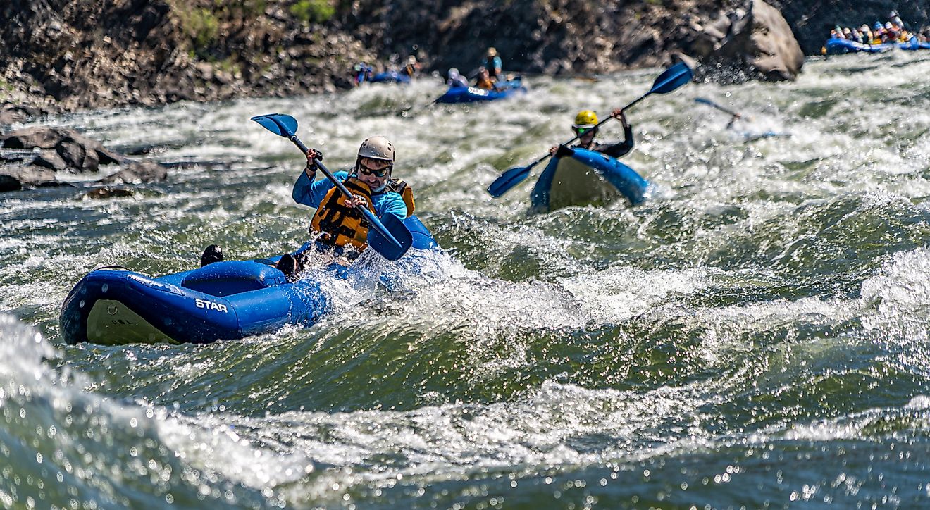  Kayaks in white water on the Salmon River in the Frank Church River of no Return wilderness area in northern Idaho