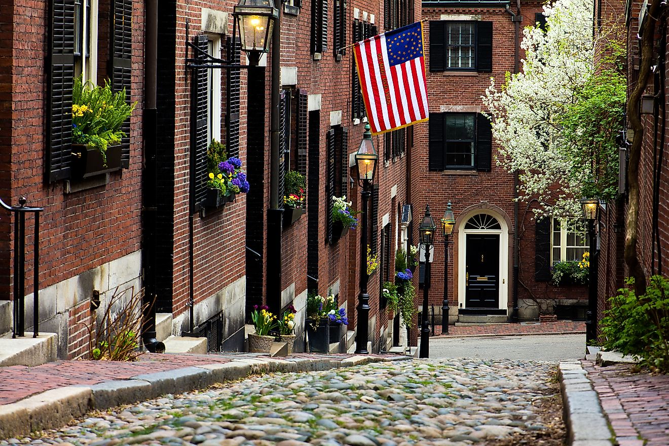 View of the Acorn Street in Boston, Massachusetts