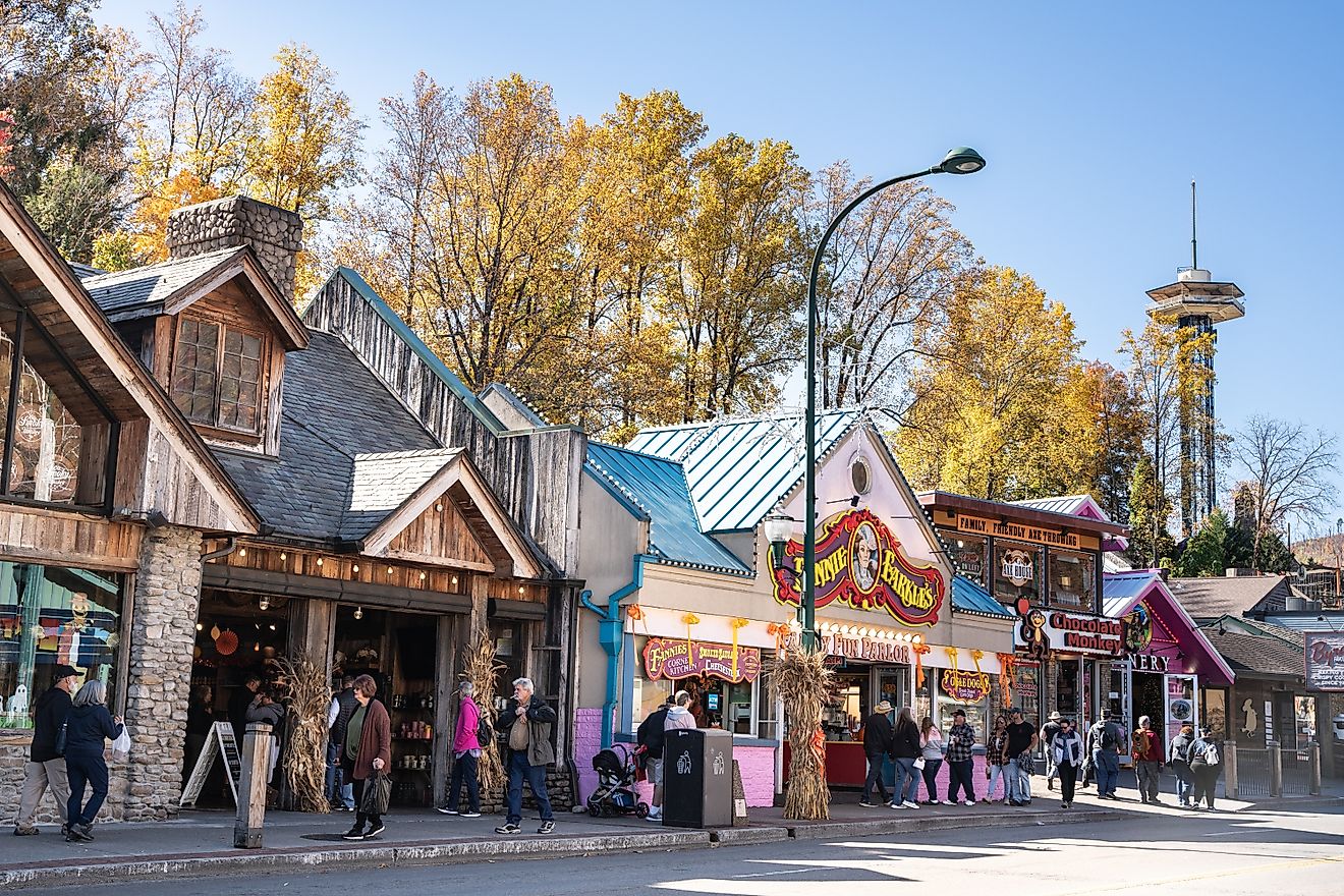  Street view of popular tourist city of Gatlinburg Tennessee in the Smoky Mountains. Editorial credit: Little Vignettes Photo / Shutterstock.com