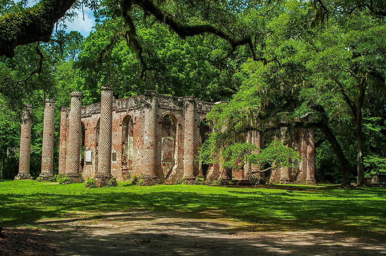 Sheldon Ruins is located in South Carolina and is an old church that was used during times of war. It was built in the mid-1700's and burned down twice.