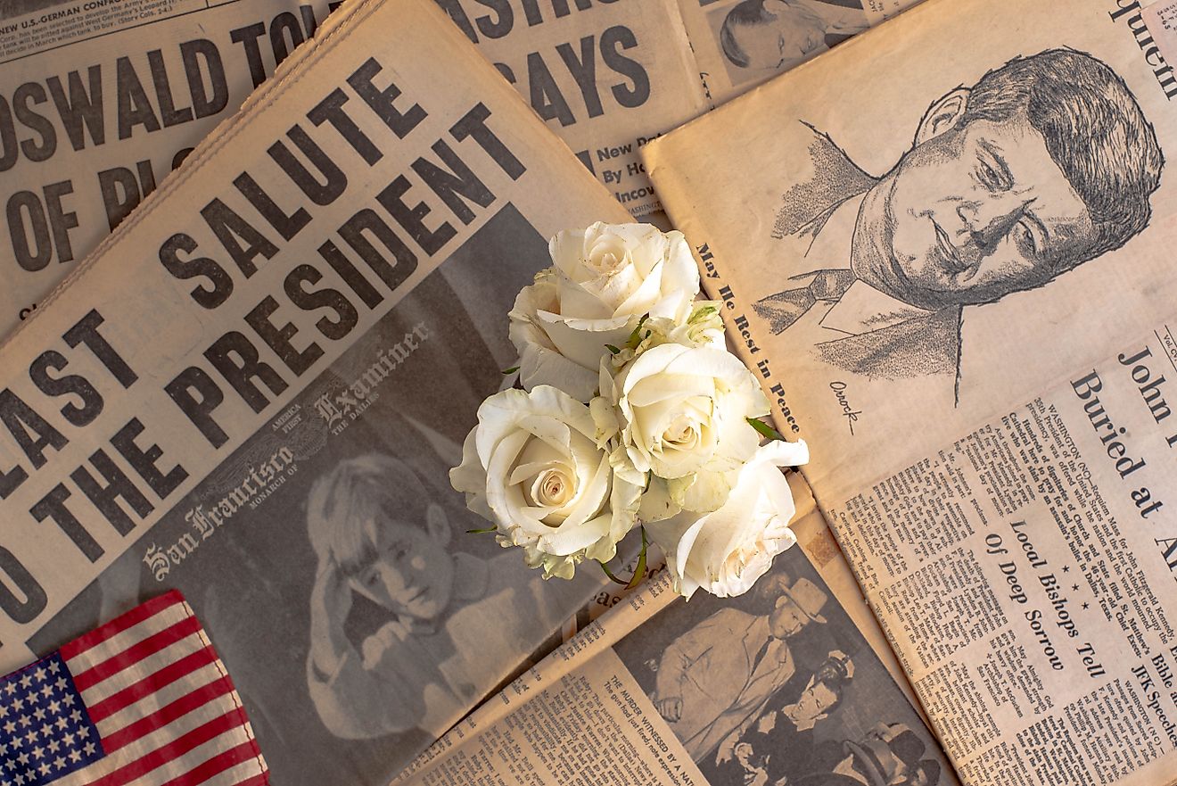  A pile of newspapers with photos and headlines of the death of President Kennedy. Editorial credit: Suzette Leg Anthony / Shutterstock.com