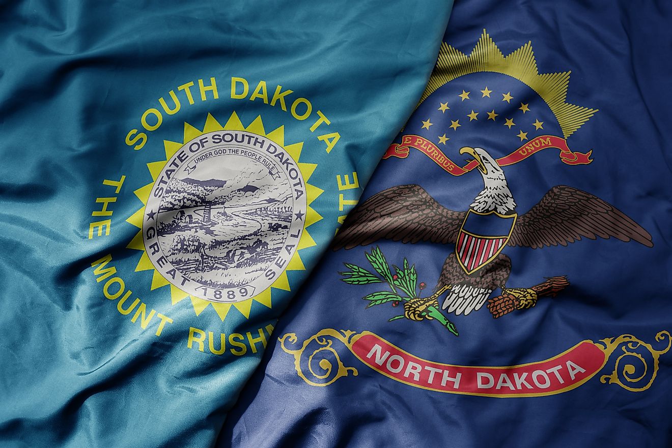  National flag of North Dakota state and flag of South Dakota state
