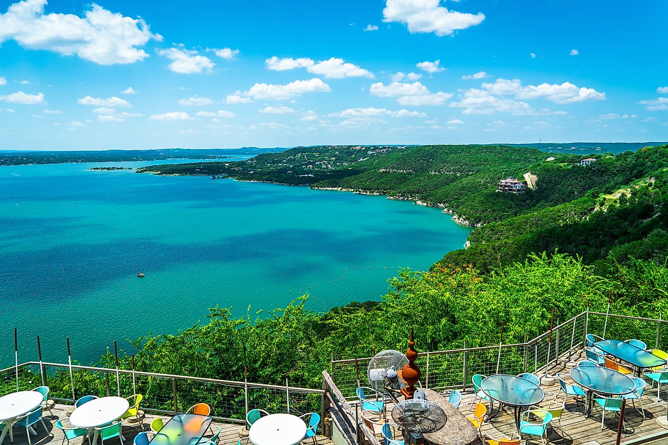 Travis lake overlook view of the central Texas hill country outside of Austin Texas 