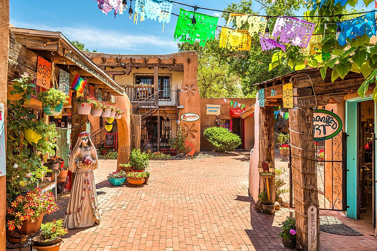 ALBUQUERQUE, NEW MEXICO - JUNE 29, 2019: Old Town shops and restaurants in historic Albuquerque. Editorial credit: Sean Pavone / Shutterstock.com