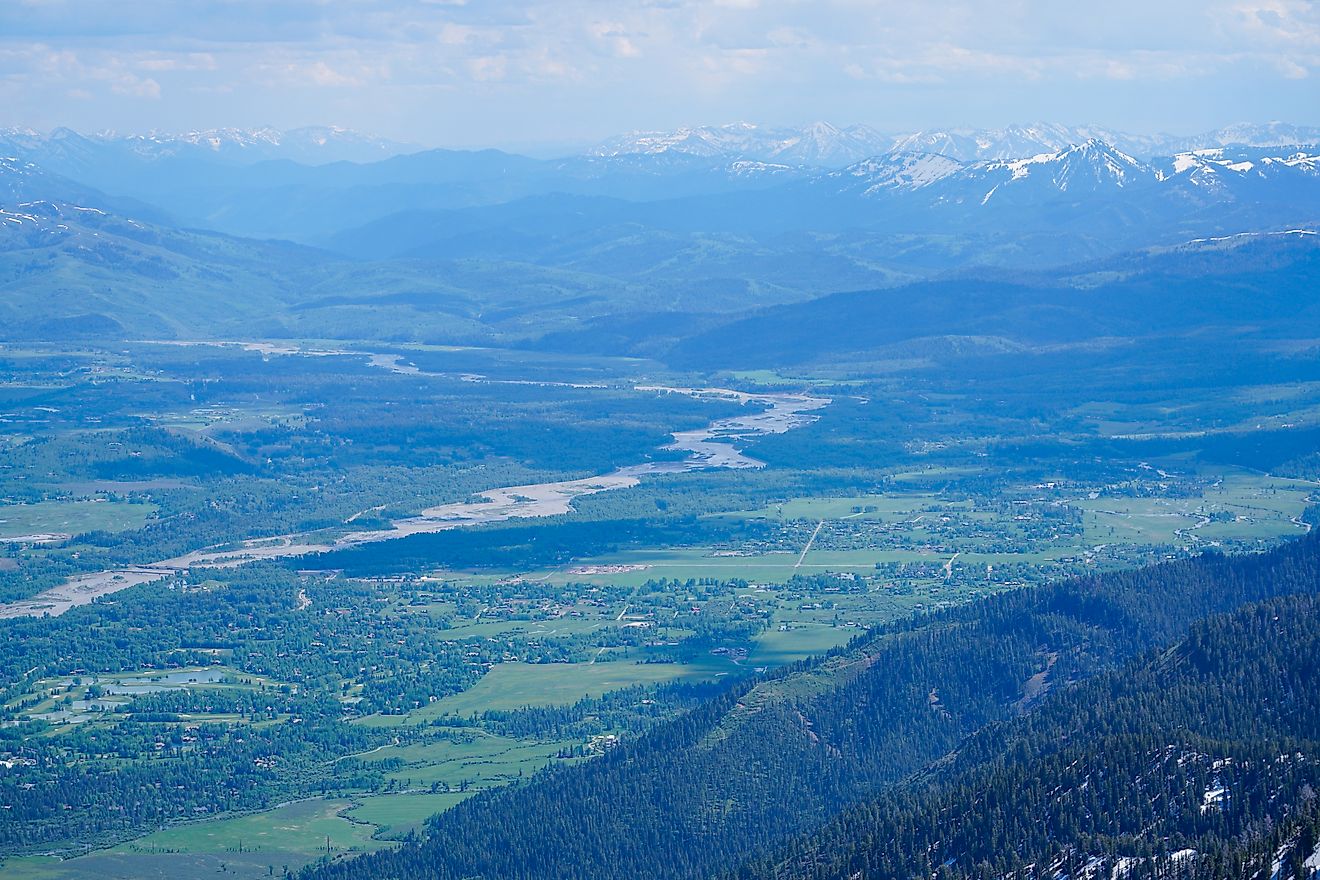 Aerial view of Jackson Hole, Wyoming from atop Teton Village