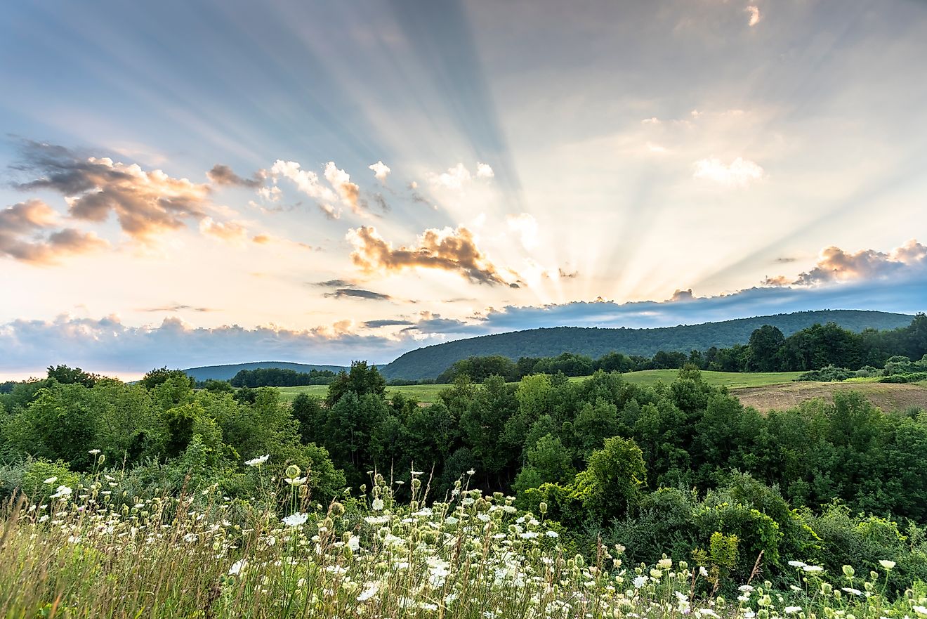 Rolling hills with clouds in the finger lakes of western New York