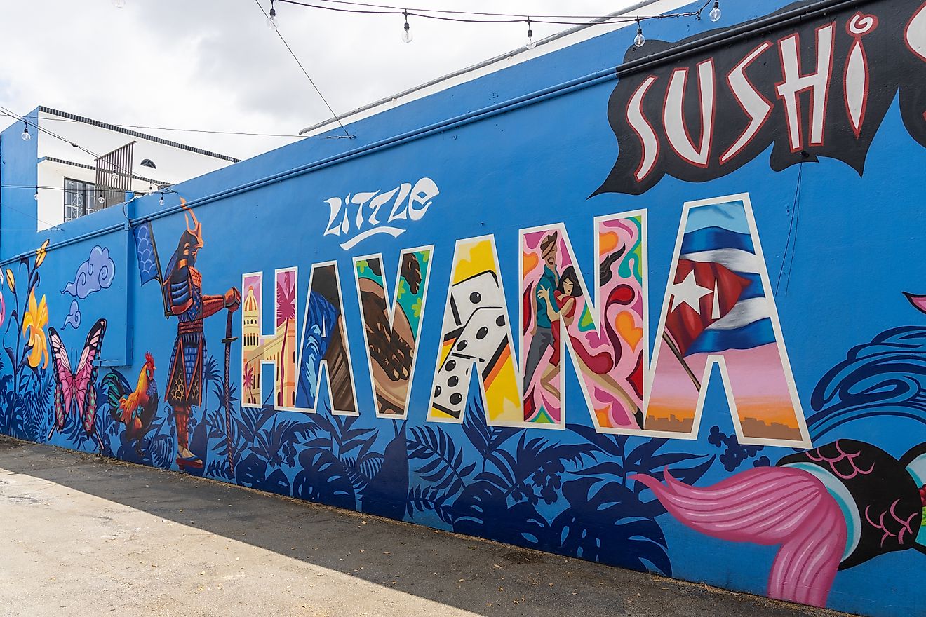 Sushi sake with colorful decorated facade in Little Havana in Miami, Florida