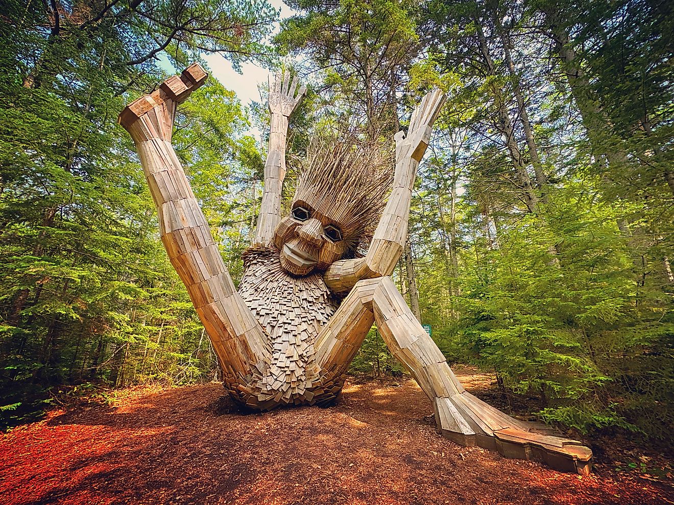 Famous Giant Wooden Trolls at Coastal Maine Botanical Gardens in Boothbay, Maine. Editorial credit: Lissandra Melo / Shutterstock.com