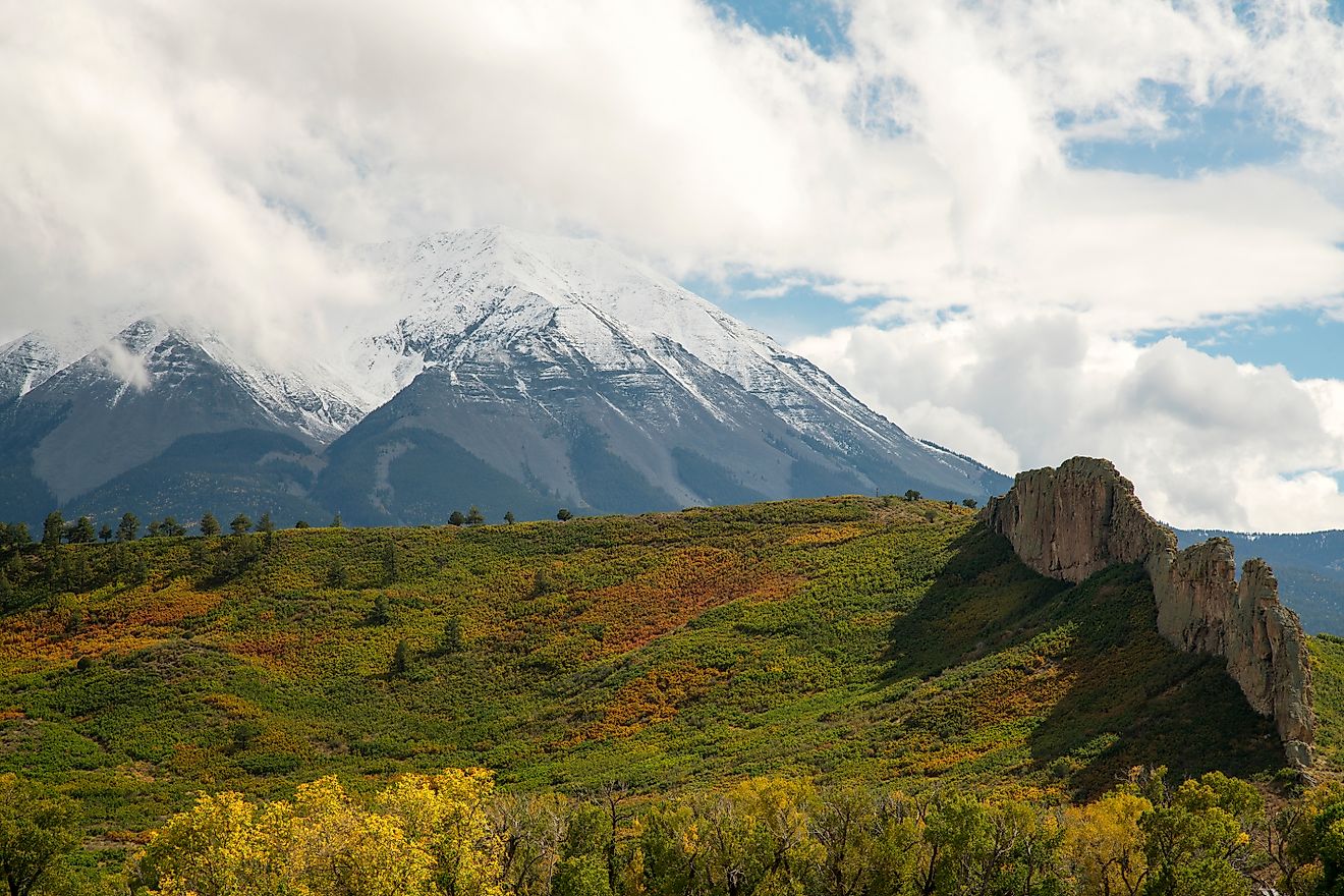 Autumn image of the volcanic dikes on West Spanish Peak near La Veta, Colorado