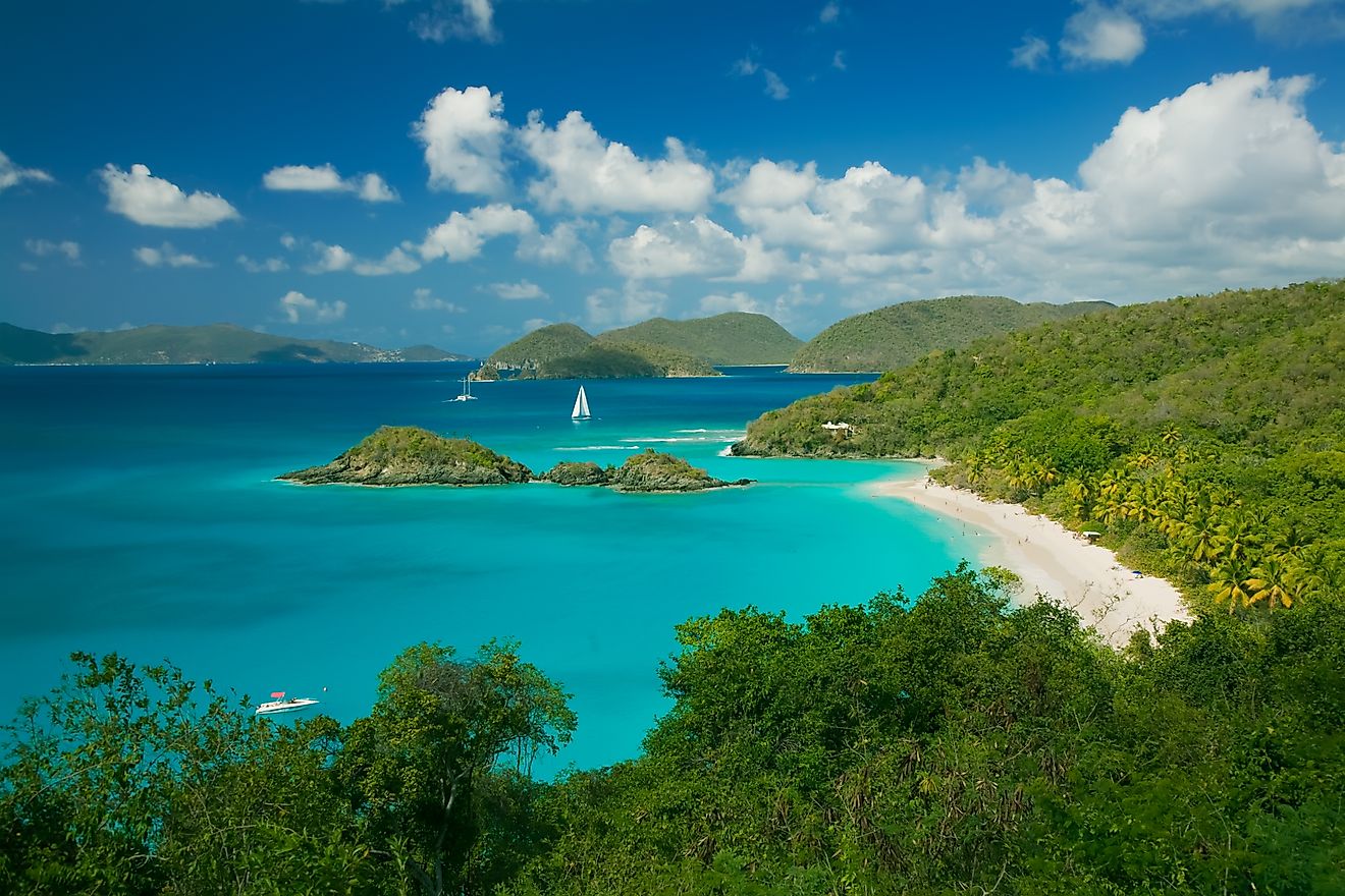 Trunk Bay Beach in the Virgin Islands National Park on the caribbean island of St John in the US Virgin Islands