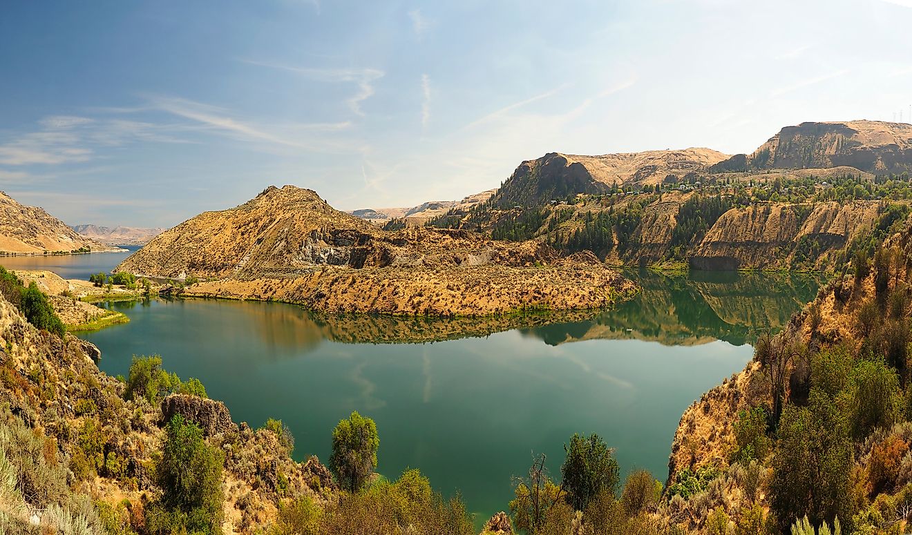 Panorama of Roosevelt Lake Created by the Grand Coulee Dam in the State of Washington