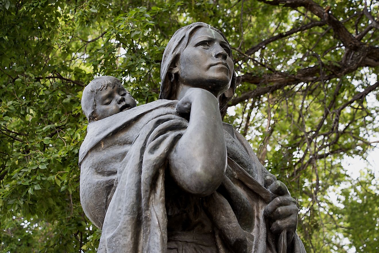 Statue of Sacagawea and her son Jean-Baptiste Charbonneau, guide on the Lewis and Clark expedition, Bismarck, North Dakota