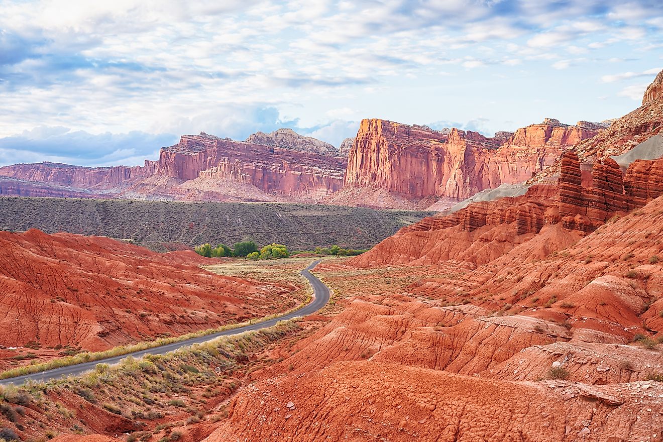 Beautiful Cliffs and Buttes along the Scenic Drive in Capitol Reef Nation Park, Utah