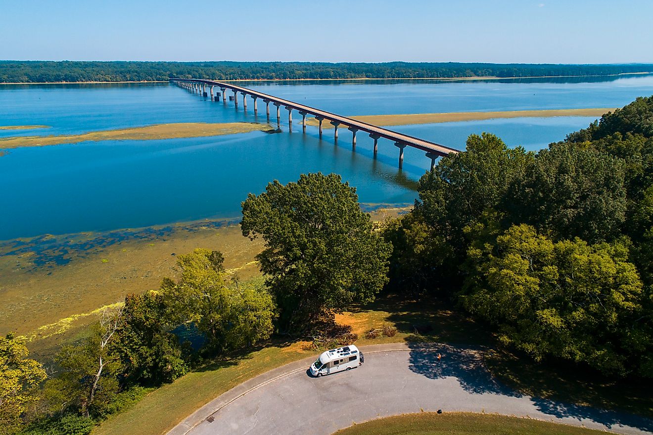 John Coffee Memorial Bridge the Natchez Trace Parkway Mississippi MS also known as the "Old Natchez Trace". Editorial credit: Dennis MacDonald / Shutterstock.com