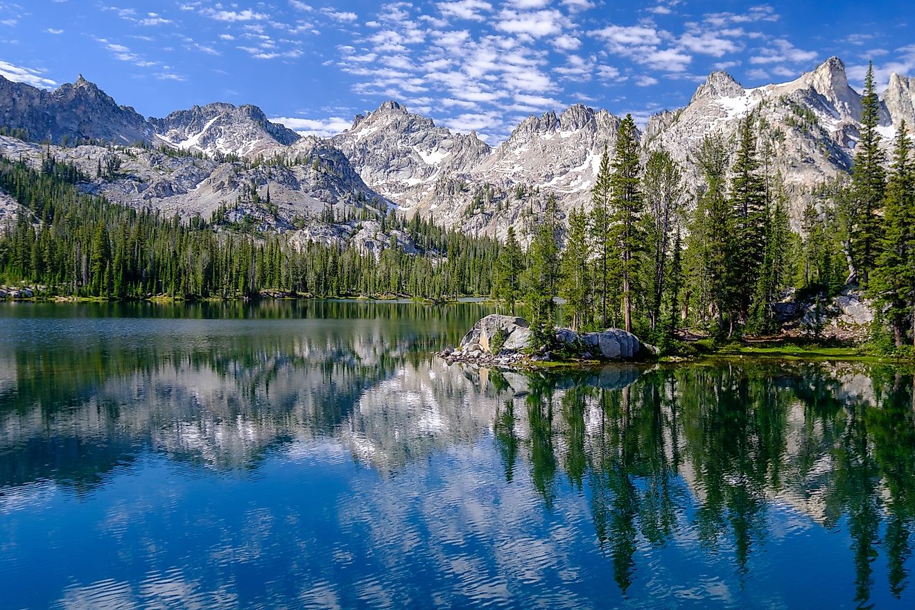 Granite Peaks of The Sawtooth Range Reflected in Alice Lake. Stanley, Idaho.