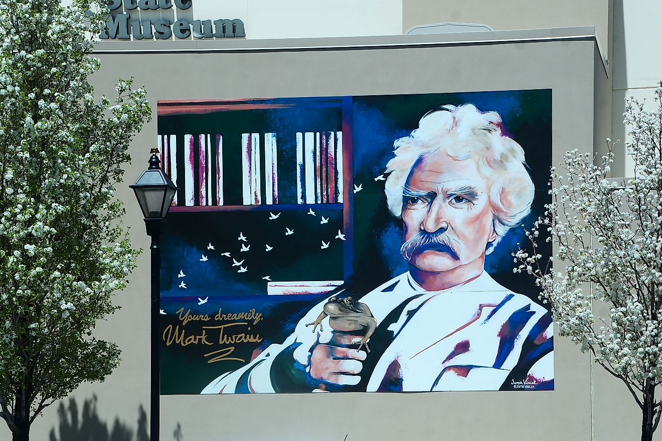 A mural of Mark Twain was unveiled at the Nevada State Museum in Carson City in time for the upcoming Mark Twain Days Festival. Located in Carson City NV. Editorial credit: Daniel L. Locke / Shutterstock.com