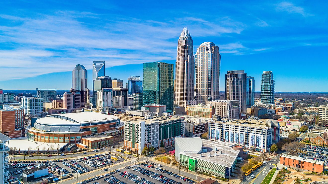 Aerial of Downtown Charlotte, North Carolina, USA