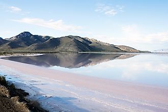 SALINE shore of the Great Salt Lake in the evening. Utah, United States