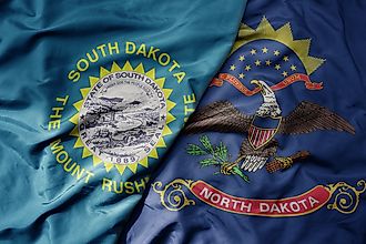 National flag of North Dakota state and flag of South Dakota state