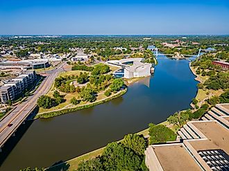 Sunny aerial view of the Exploration Place at Kansas