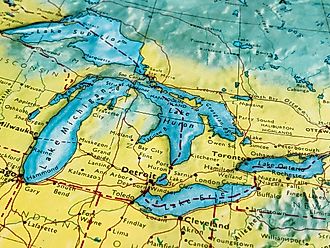 Great Lakes, USA, an image of an atlas map, ideal for representing travel, tourism, economics, and politics