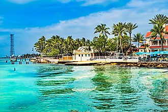 Colorful Higgs Memorial Beach Park Restaurant Pier Palm Trees Blue Water Reflection Key West Florida