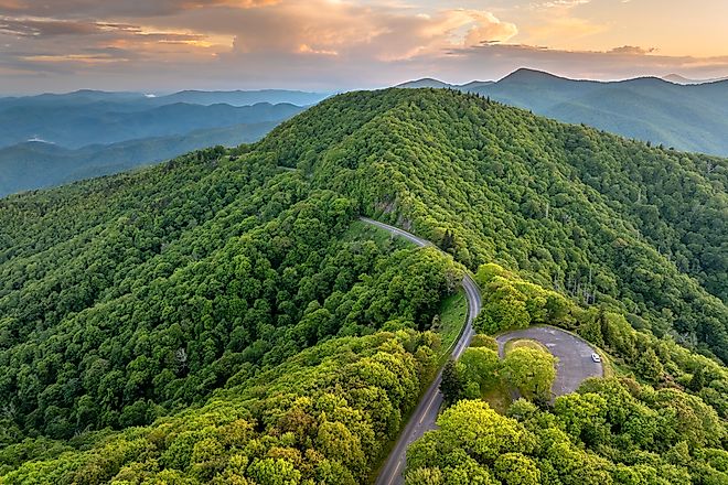 Landscape of beautiful nature. Blue Ridge Parkway road trip. Mount Mitchell Overlook parking place in Appalachian mountains landscape.
