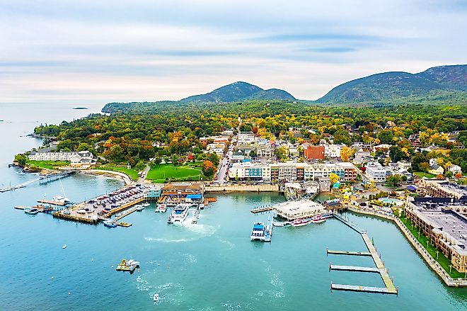 0  Aerial view of Bar Harbor, Maine.