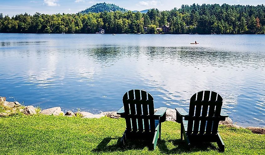Adirondack chairs. Mirror Lake, Lake Placid New York.