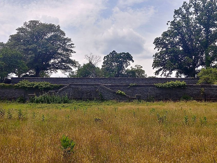 View of the foundations of the Rockwood Hall Estate, the Gilded Age residence of William Rockefeller in Mount Pleasant, New York