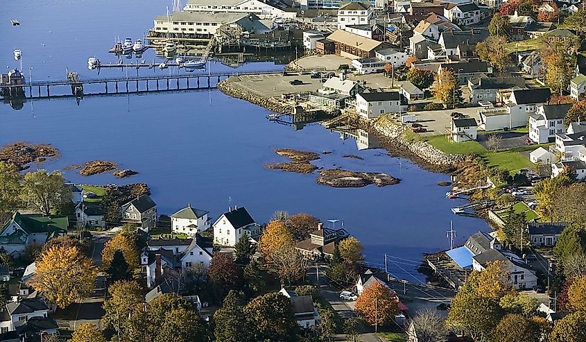 Overlook of Boothbay Harbor on Maine coastline.
