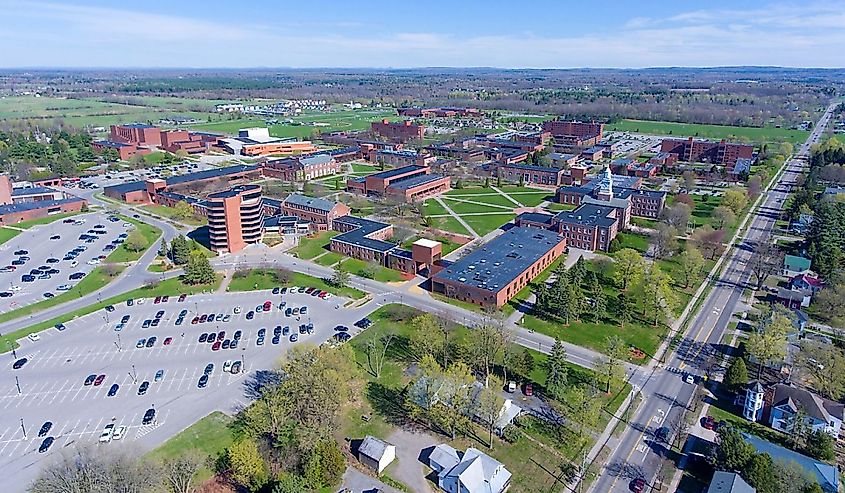 State University of New York at Potsdam SUNY Potsdam aerial view in downtown Potsdam, Upstate New York NY, USA.