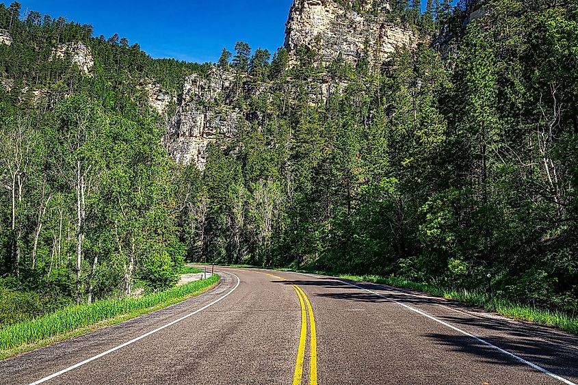 The Spearfish Canyon Scenic Byway in Spearfish, South Dakota