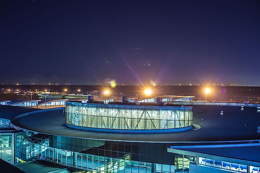 View of George Bush Intercontinental Airport Terminal E at night 