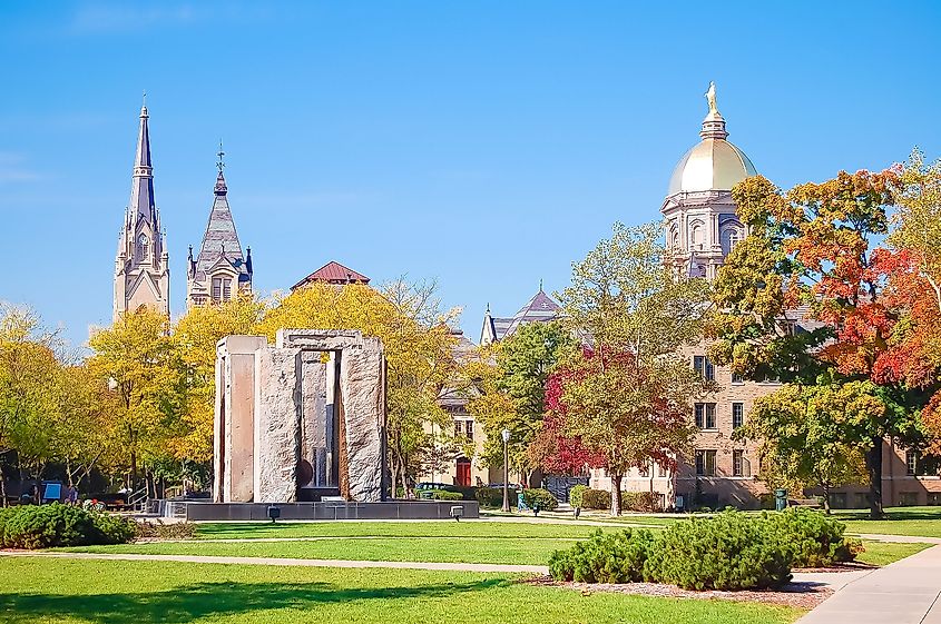 Beautiful view of the central campus of the University of Notre Dame