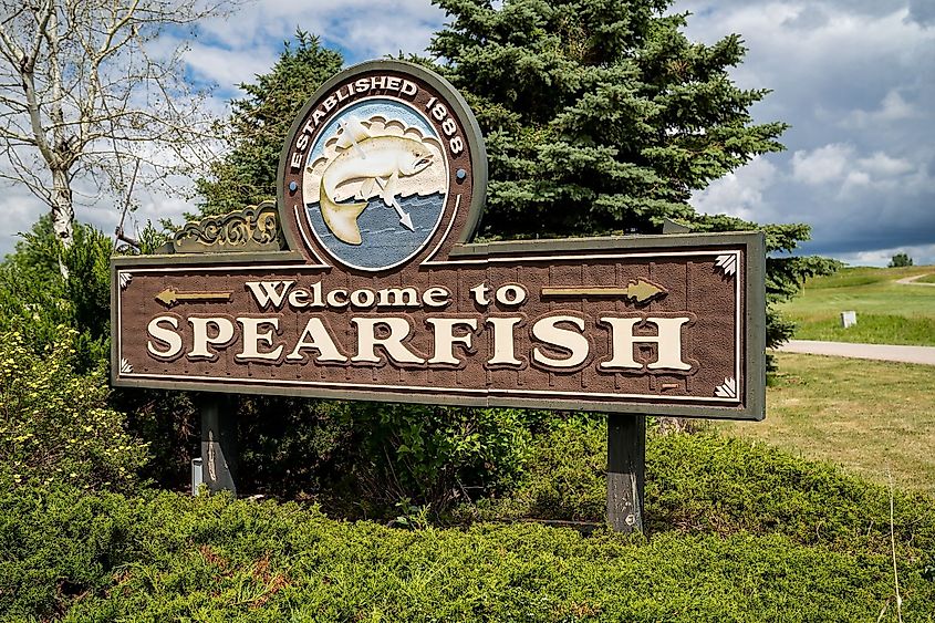 Welcome sign to Spearfish, South Dakota