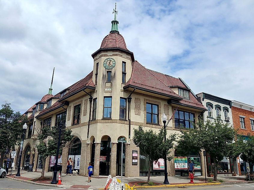 Historic clock tower building at the corner of East Ridgewood Avenue and Broad Avenue